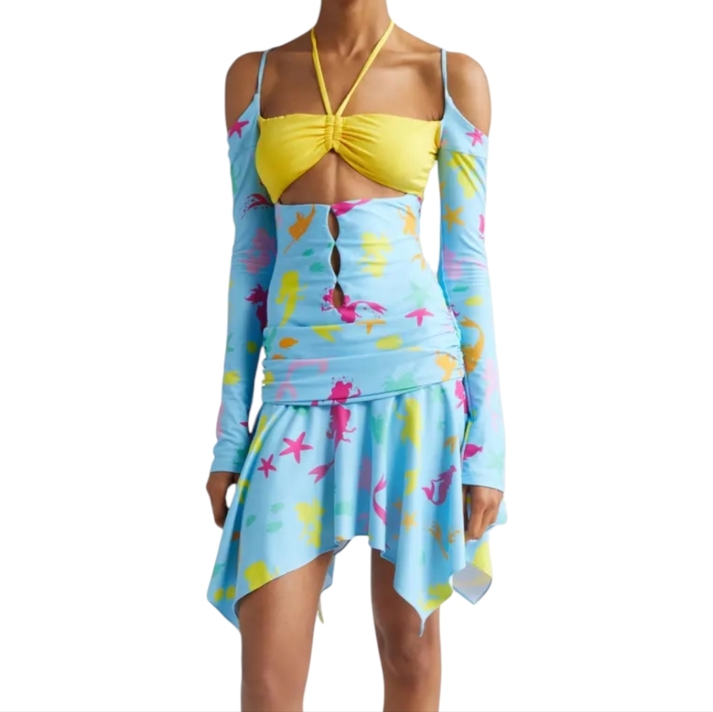 Disney Yellow and Light Blue Asymmetrical Cutout Dress